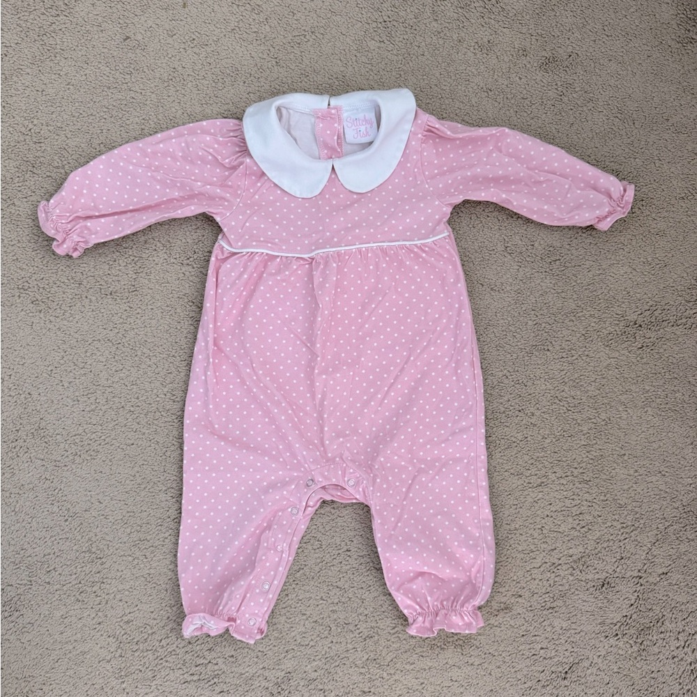Baby Pink Polka Dot One-Piece with White Collar